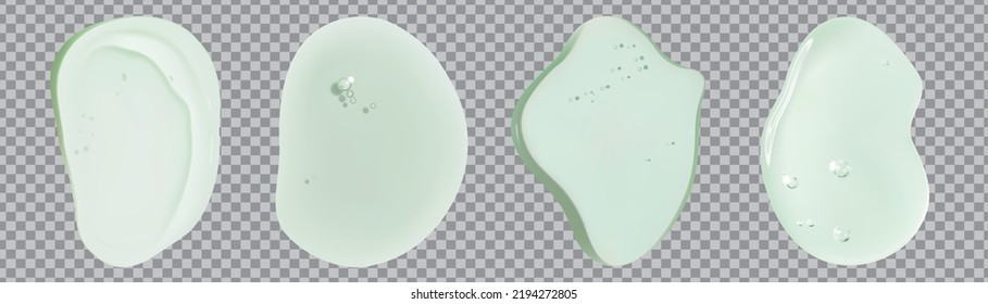 Clear green cosmetic liquid swatch isolated on transparent background . skin gel stroke swatch .