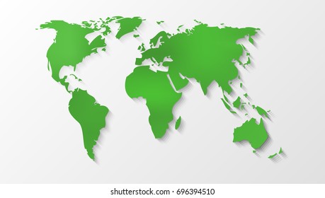 Clear Green World Map Silhouette. EPS10 Vector