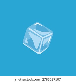 Clear ice cube floats against bright blue background. Crisp, cool, refreshing visual evokes refreshment and chill. Ideal for beverages, summer themes, or cooling concepts