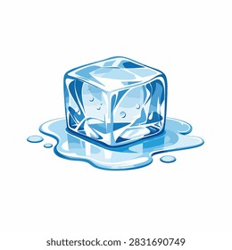 A clear ice cube melting with water droplets