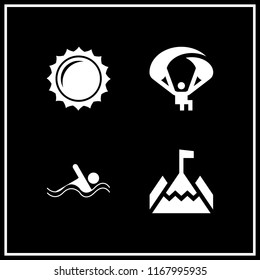 clear icon. 4 clear vector set. mountain, swimming icon, sun and parachuting icons for web and design about clear theme