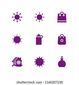 clear icon. 9 clear set with mountain, sun, water and olive oil vector icons for web and mobile app