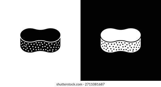 Un icono claro de una esponja de limpieza con detalles texturizados, presentado en blanco y negro sobre fondos contrastantes para varios usos.