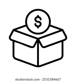 Un ícono claro que representa una caja con un signo de dólar, que simboliza el Precios del producto