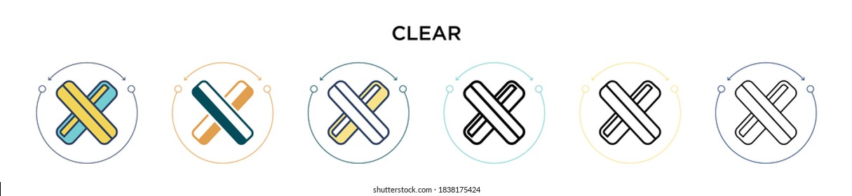 Clear icon in filled, thin line, outline and stroke style. Vector illustration of two colored and black clear vector icons designs can be used for mobile, ui, web
