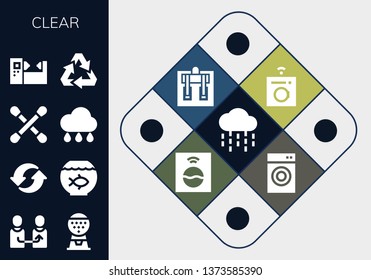 clear icon set. 13 filled clear icons.  Simple modern icons about  - Rain, Change, Machine, Recycle, Fish bowl, Cotton swab, Recycling, Washing machine