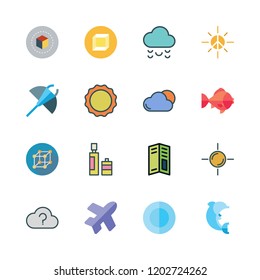 clear icon set. vector set about dolphin, cube, sun and pamphlet icons set.