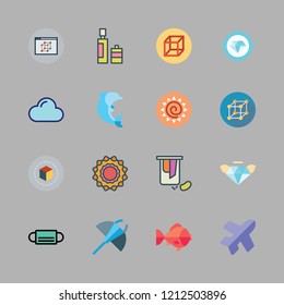clear icon set. vector set about mask, cube, flight and goldfish icons set.