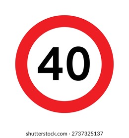 A clear, iconic red and white circular speed limit sign displaying the number 40 in black, indicating a maximum speed restriction for drivers.