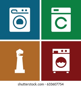 Clear icons set. set of 4 clear filled icons such as washing machine