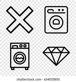 Clear icons set. set of 4 clear outline icons such as washing machine, gem