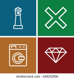 Clear icons set. set of 4 clear outline icons such as washing machine, lighthouse, gem