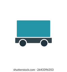 Uma ilustração clara mostra um simples carrinho de dois tons. A seção superior é azul-petróleo e a parte inferior, incluindo as rodas, é uma sombra mais escura, colocada sobre um fundo branco limpo.