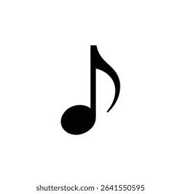 A clear image features a single, bold, black eighth note music symbol, centered against a clean, white background, perfect for educational materials and resources.