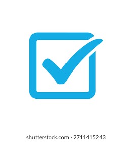 La Imagen clara muestra un ícono de marca de verificación azul dentro de un marco cuadrado sobre un fondo transparente, ideal para varias imágenes relacionadas con la confirmación.