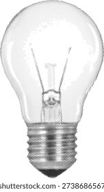 Clear incandescent light bulb with visible tungsten filament and metal base