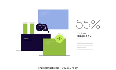 Clear industry. Factory and emission. Flat infographic slide. Vector file.