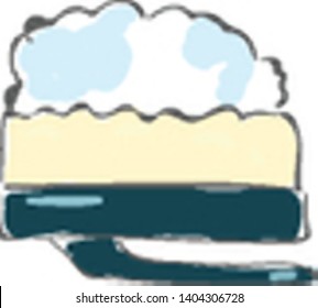 A clear lather on top of a sponge with green holder, vector, color drawing or illustration. 