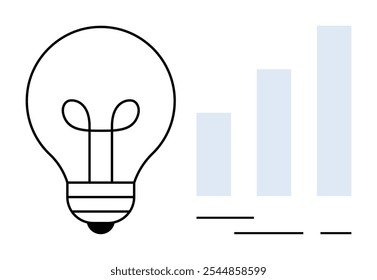 Bombilla de luz clara junto a tres gráficos de barras ascendentes. Ideal para ideas de negocio, innovación, estrategias de crecimiento, análisis de productividad y evaluaciones de rendimiento. Estilo minimalista