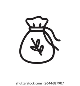 A clear line art icon depicting a sack with a plant symbol ideal for designs related to nature savings or sustainable themes
