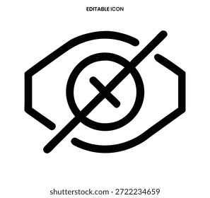 Ein klares Liniensymbol eines Auges mit einem Schrägstrich, das eine eingeschränkte oder gesperrte Sicht darstellt.