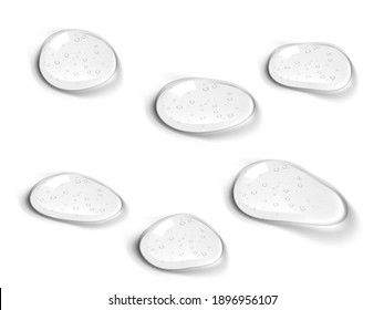 Clear Liquid Gel Drop With Bubbles On White Background Set. EPS10 Vector