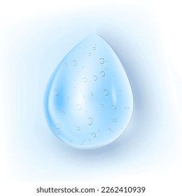 Clear Liquid Gel Drop With Bubbles On Blue Background. EPS10 Vector
