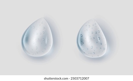 Clear Liquid Gel Drop With Bubbles On Blue Background. EPS10 Vector