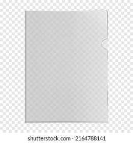 Clear L-shape plastic file folder pocket on transparent background realistic mock-up. PVC corner document sleeve jacket vector mockup svg