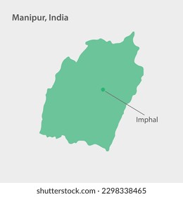 A clear map of Manipur state of India with the Capital city marked on an isolated light grey background. Vector, illustration.