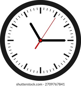 Ein klares, minimalistisches analoges Ziffernblatt zeigt die Zeit als ungefähr 10:15 mit schwarzen Stunden- und Minutenzeigern auf weißem Hintergrund.