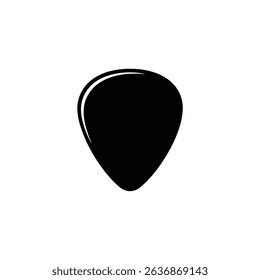 A clear, minimalist vector image of a solid black guitar pick isolated on a clean white backdrop. Perfect for music projects, graphics, and design elements.