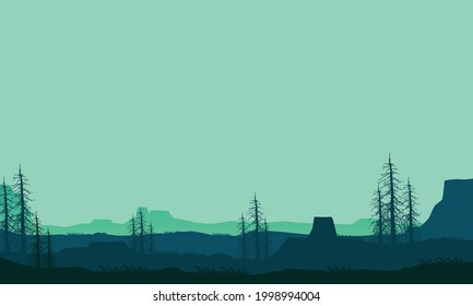 Clear morning sky with a good view of the outskirts of the city. Vector illustration of a city