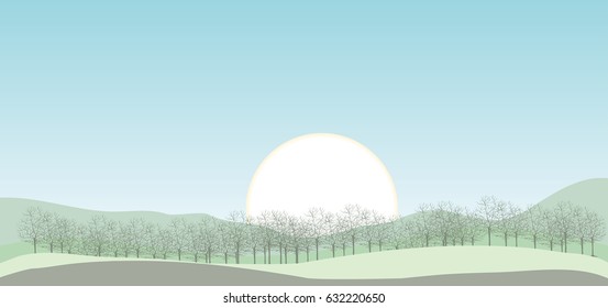  clear morning sky over spring  meadow
vector nature landscape illustration