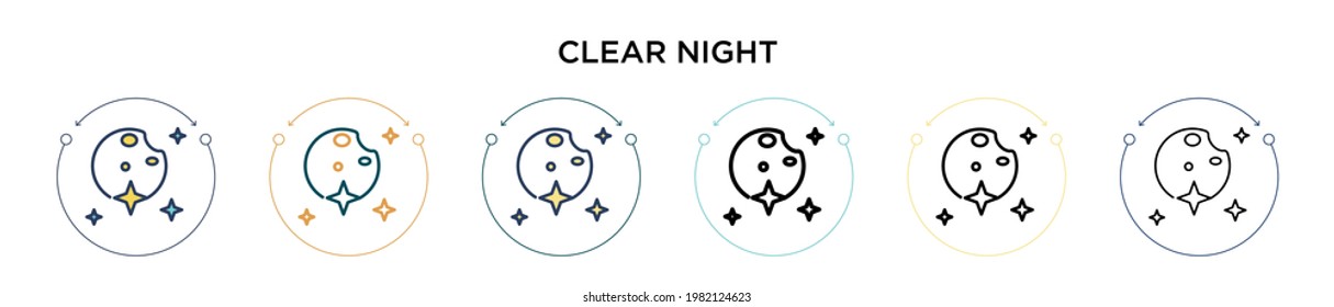 Clear night icon in filled, thin line, outline and stroke style. Vector illustration of two colored and black clear night vector icons designs can be used for mobile, ui, web