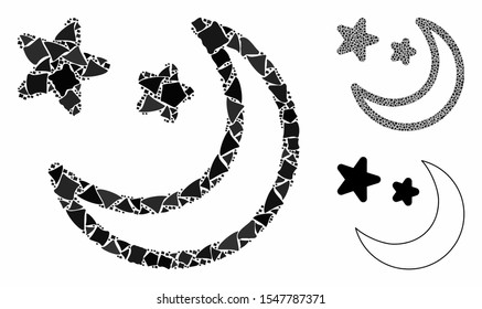 Clear night sky composition of tuberous items in different sizes and color tinges, based on clear night sky icon. Vector trembly items are composed into collage.