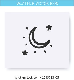 Clear night sky icon. Hand drawn sketch. Clear weather. Starry sky with moon. Moonlight. Cloudless night sky. Weather forecast concept. Meteorology sign. Isolated vector illustration