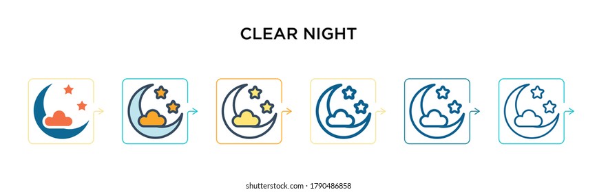 Clear night vector icon in 6 different modern styles. Black, two colored clear night icons designed in filled, outline, line and stroke style. Vector illustration can be used for web, mobile, ui