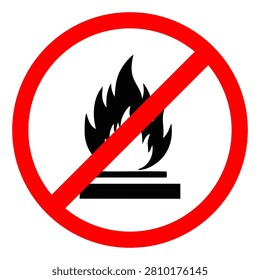 A clear no fire symbol featuring a flame icon crossed out with a red prohibition circle and line, indicating fire safety or restrictions.