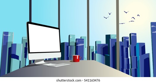clear office with business computer
