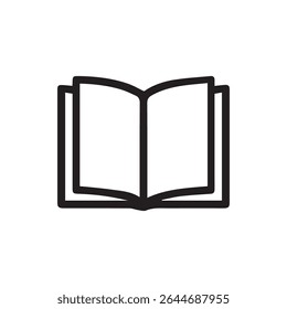 A clear open book icon, ideal for educational resources. Representing knowledge, reading, and learning this simple design is perfect for websites or apps.