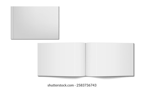 Clear Opened And Closed Booklet With Soft Cover Isolated On White Background. EPS10 Vector