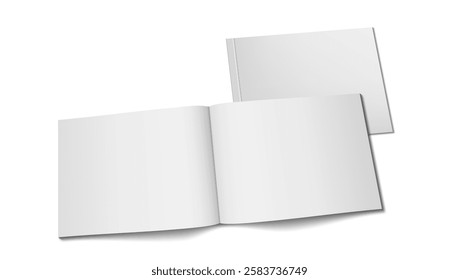 Clear Opened And Closed Booklet With Soft Cover Isolated On White Background. EPS10 Vector