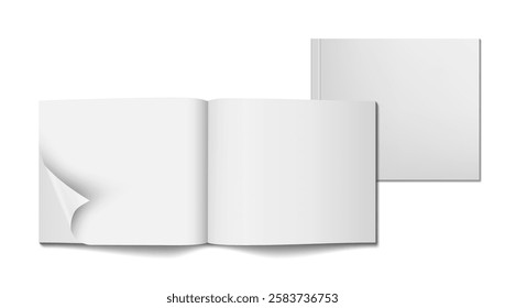 Clear Opened And Closed Booklet With Soft Cover Isolated On White Background. EPS10 Vector