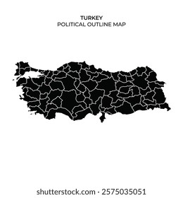 A clear outline map of Turkey displays its political divisions, highlighting different regions and boundaries. This visual serves as a useful reference for understanding the countrys geography.