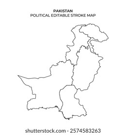 A clear outline of Pakistans political boundaries suitable for educational use. Details include distinct regions without color or additional markings. Ideal for map activities or teaching.