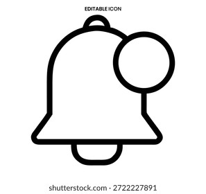 A clear, outlined bell icon with a striker, representing notifications or alerts visually.