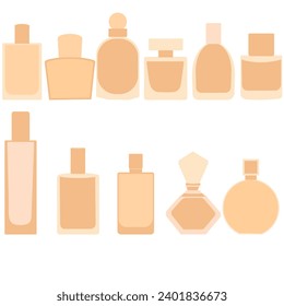 Clear perfume bottles set. Hand drawn vector illustration, isolated on white background