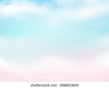 Cielo rosa y azul claro y detalles en la nube blanca con espacio de copia. Antecedentes horizontales del cielo. Cielo de verano con un cielo despejado colorido. Ilustración vectorial.Fondo de nubes celestes dulces.