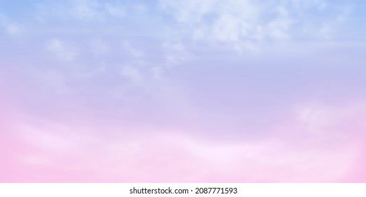 Clear pink and blue sky and white cloud detail  with copy space. Sky Landscape Background.Summer heaven with colorful clearing sky. Vector illustration.Sweet sky clouds background.